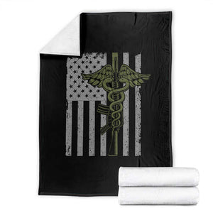 Combat Medic Soldier Throw Blanket Caduceus Vintage American Flag TS11 Black Print Your Wear