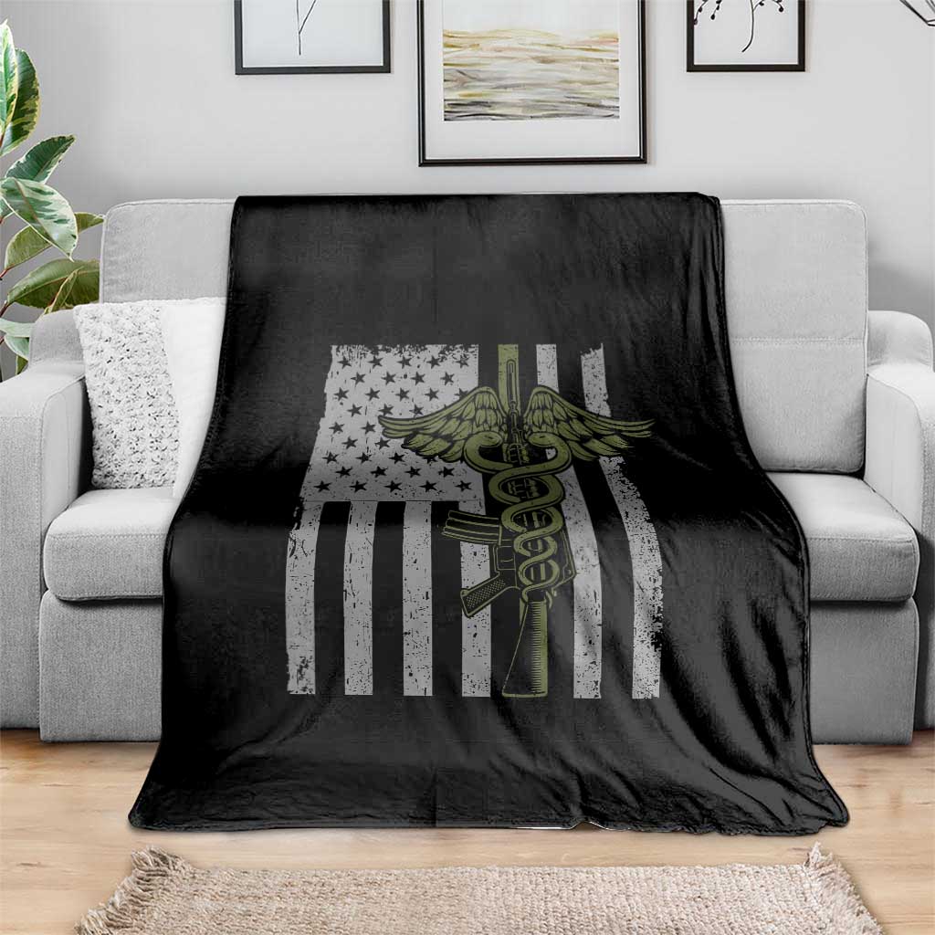 Combat Medic Soldier Throw Blanket Caduceus Vintage American Flag TS11 Print Your Wear