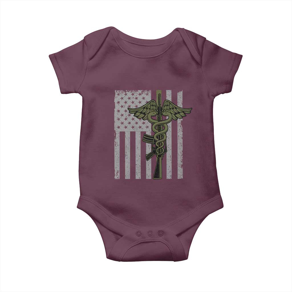 Combat Medic Soldier Baby Onesie Caduceus Vintage American Flag TS11 Maroon Print Your Wear