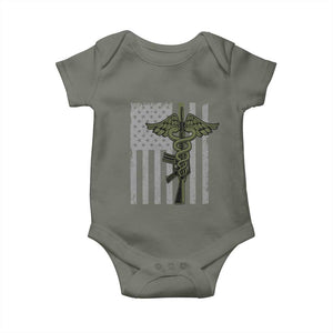 Combat Medic Soldier Baby Onesie Caduceus Vintage American Flag TS11 Military Green Print Your Wear