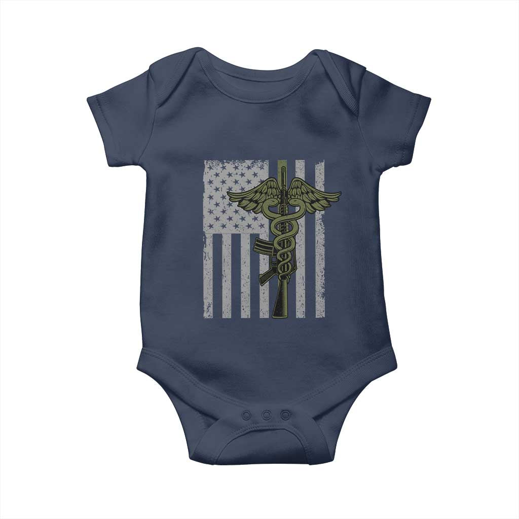 Combat Medic Soldier Baby Onesie Caduceus Vintage American Flag TS11 Navy Print Your Wear