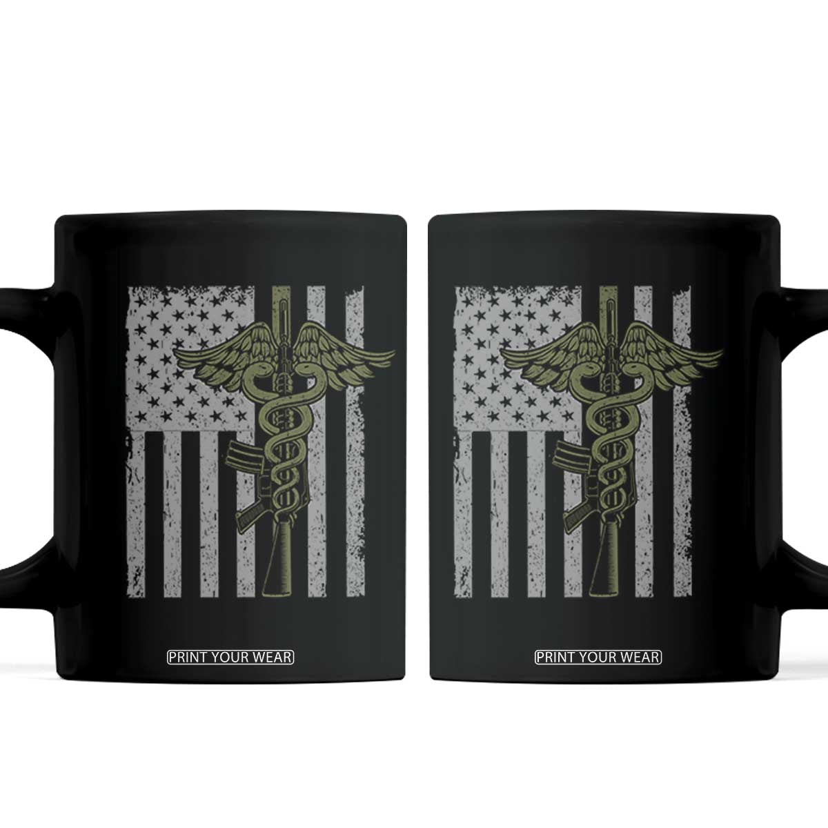 Combat Medic Soldier Coffee Mug Caduceus Vintage American Flag TS11 Black Print Your Wear