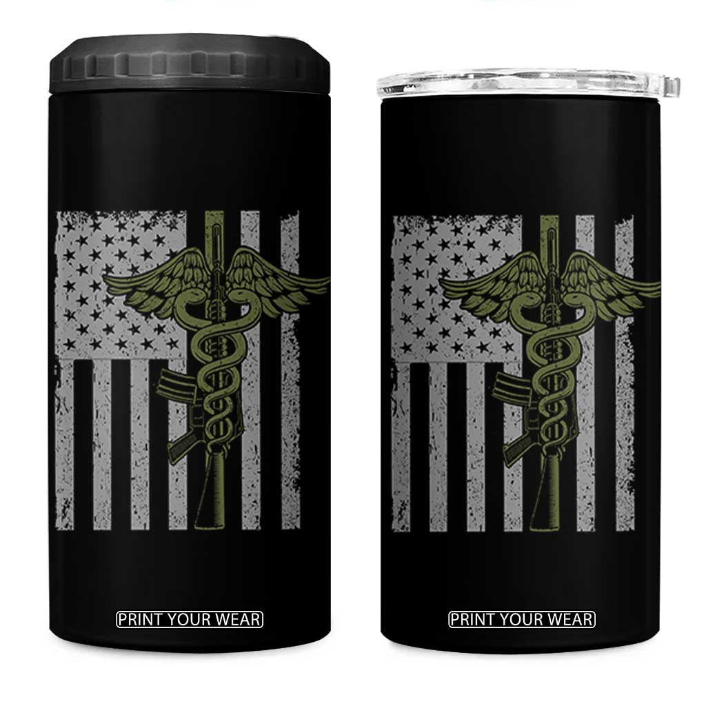 Combat Medic Soldier 4 in 1 Can Cooler Tumbler Caduceus Vintage American Flag TS11 One Size: 16 oz Black Print Your Wear