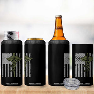 Combat Medic Soldier 4 in 1 Can Cooler Tumbler Caduceus Vintage American Flag TS11 Print Your Wear