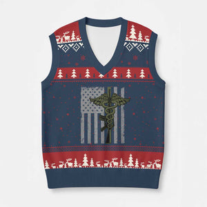 Combat Medic Soldier V-Neck Knit Sweater Vest Caduceus Vintage American Flag TS11 Navy Red Print Your Wear