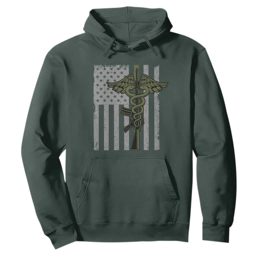 Combat Medic Soldier Hoodie Caduceus Vintage American Flag TS11 Dark Forest Green Print Your Wear