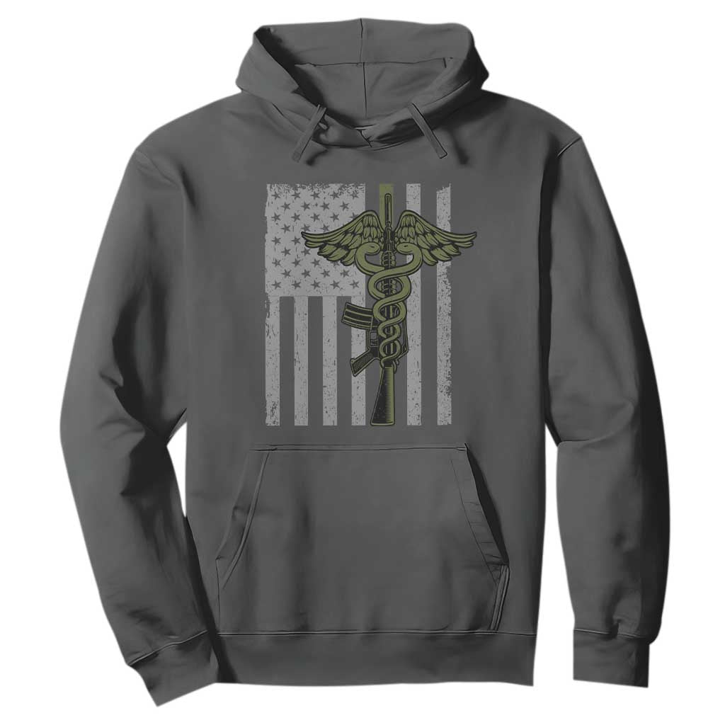 Combat Medic Soldier Hoodie Caduceus Vintage American Flag TS11 Dark Heather Print Your Wear
