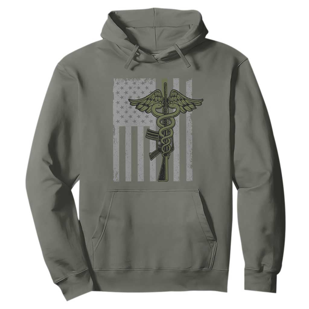 Combat Medic Soldier Hoodie Caduceus Vintage American Flag TS11 Military Green Print Your Wear