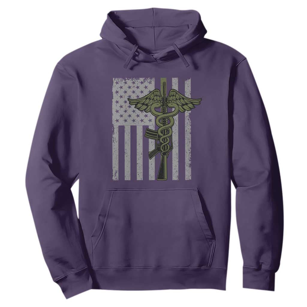 Combat Medic Soldier Hoodie Caduceus Vintage American Flag TS11 Purple Print Your Wear
