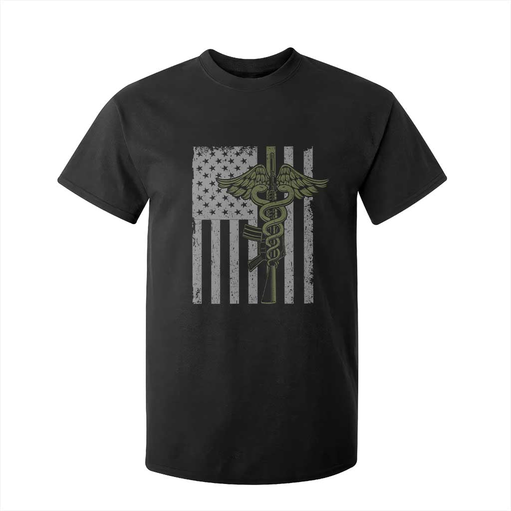 Combat Medic Soldier T Shirt For Kid Caduceus Vintage American Flag TS11 Black Print Your Wear