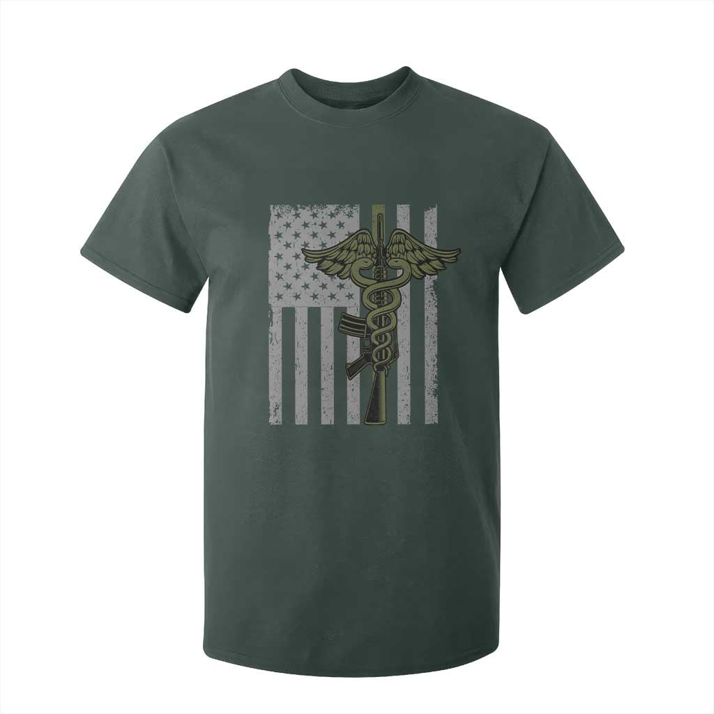Combat Medic Soldier T Shirt For Kid Caduceus Vintage American Flag TS11 Dark Forest Green Print Your Wear