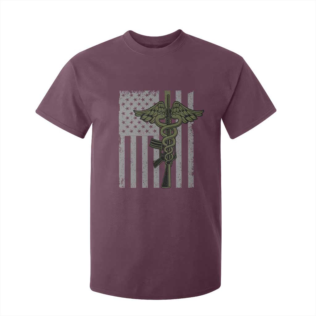 Combat Medic Soldier T Shirt For Kid Caduceus Vintage American Flag TS11 Maroon Print Your Wear
