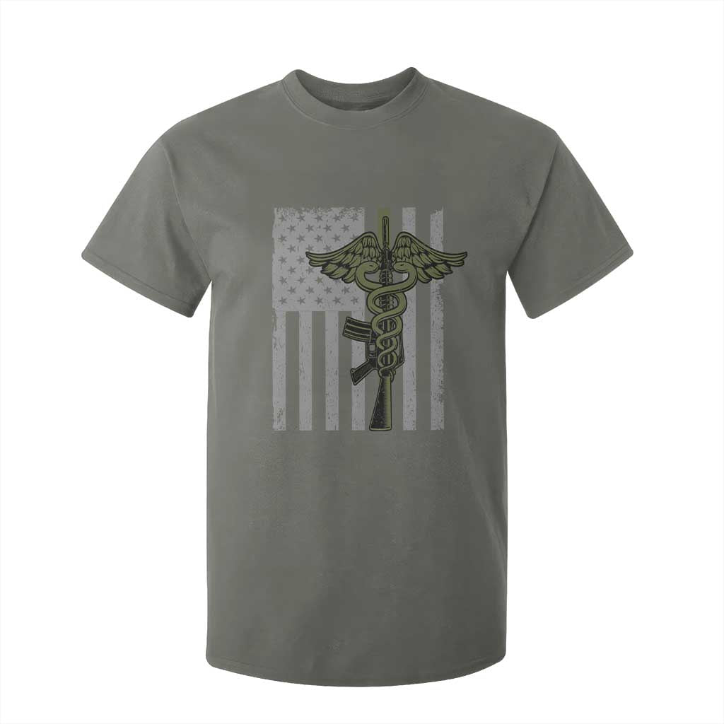 Combat Medic Soldier T Shirt For Kid Caduceus Vintage American Flag TS11 Military Green Print Your Wear