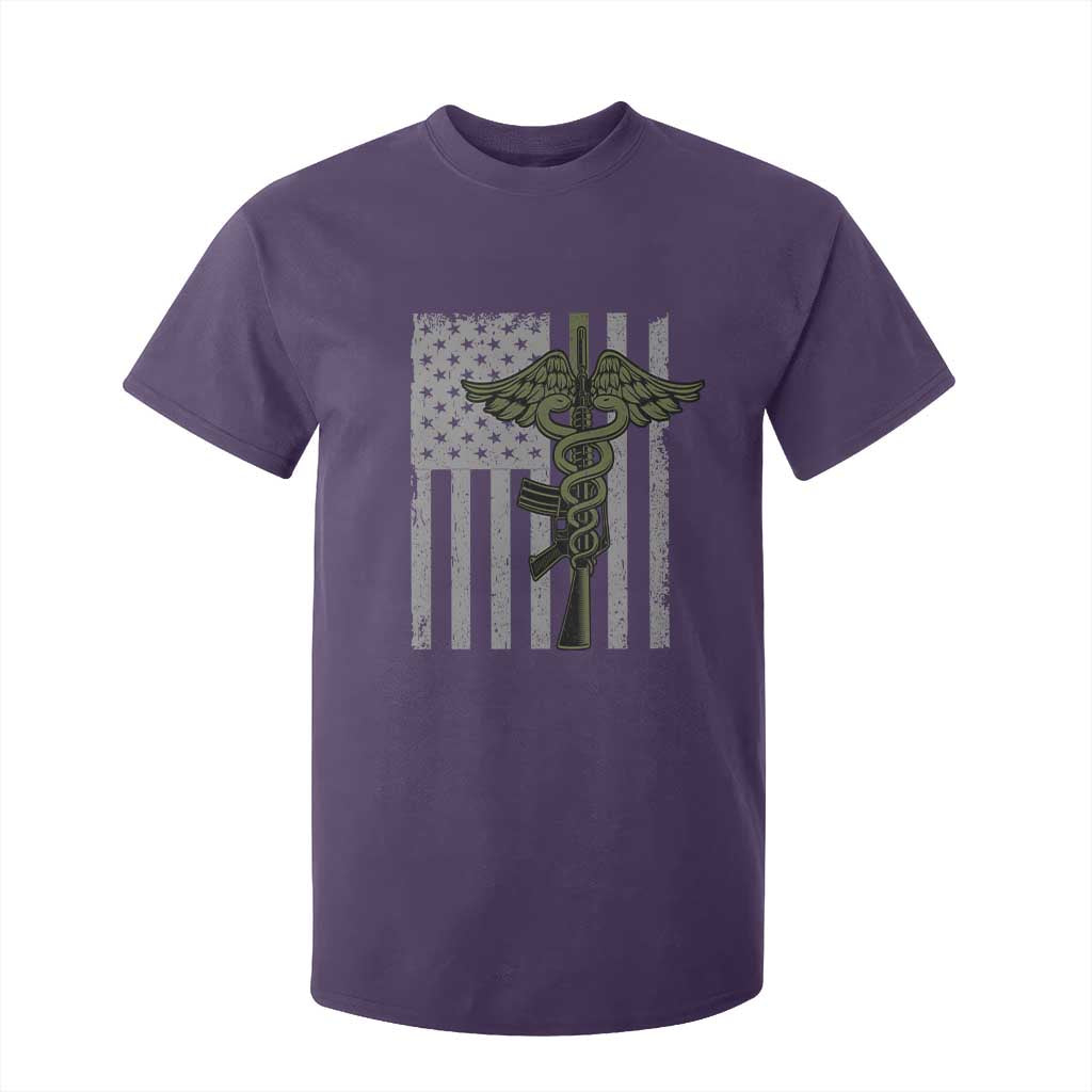 Combat Medic Soldier T Shirt For Kid Caduceus Vintage American Flag TS11 Purple Print Your Wear