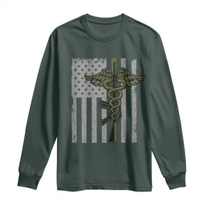 Combat Medic Soldier Long Sleeve Shirt Caduceus Vintage American Flag TS11 Dark Forest Green Print Your Wear