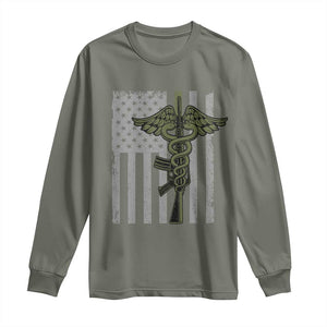 Combat Medic Soldier Long Sleeve Shirt Caduceus Vintage American Flag TS11 Military Green Print Your Wear