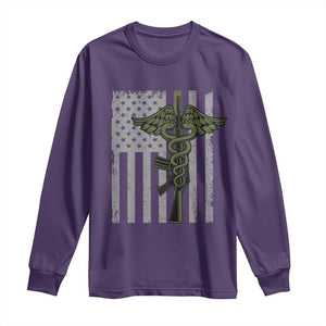 Combat Medic Soldier Long Sleeve Shirt Caduceus Vintage American Flag TS11 Purple Print Your Wear