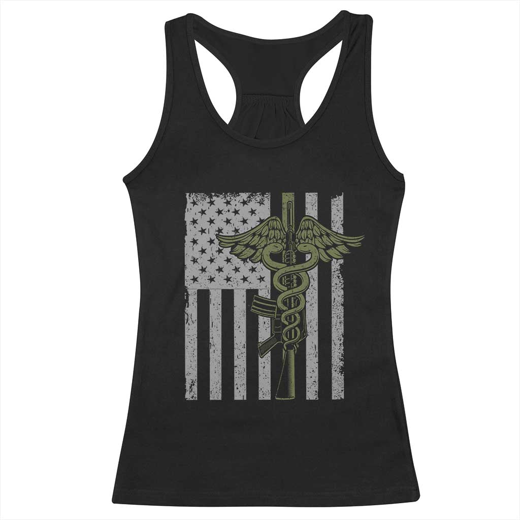 Combat Medic Soldier Racerback Tank Top Caduceus Vintage American Flag TS11 Black Print Your Wear