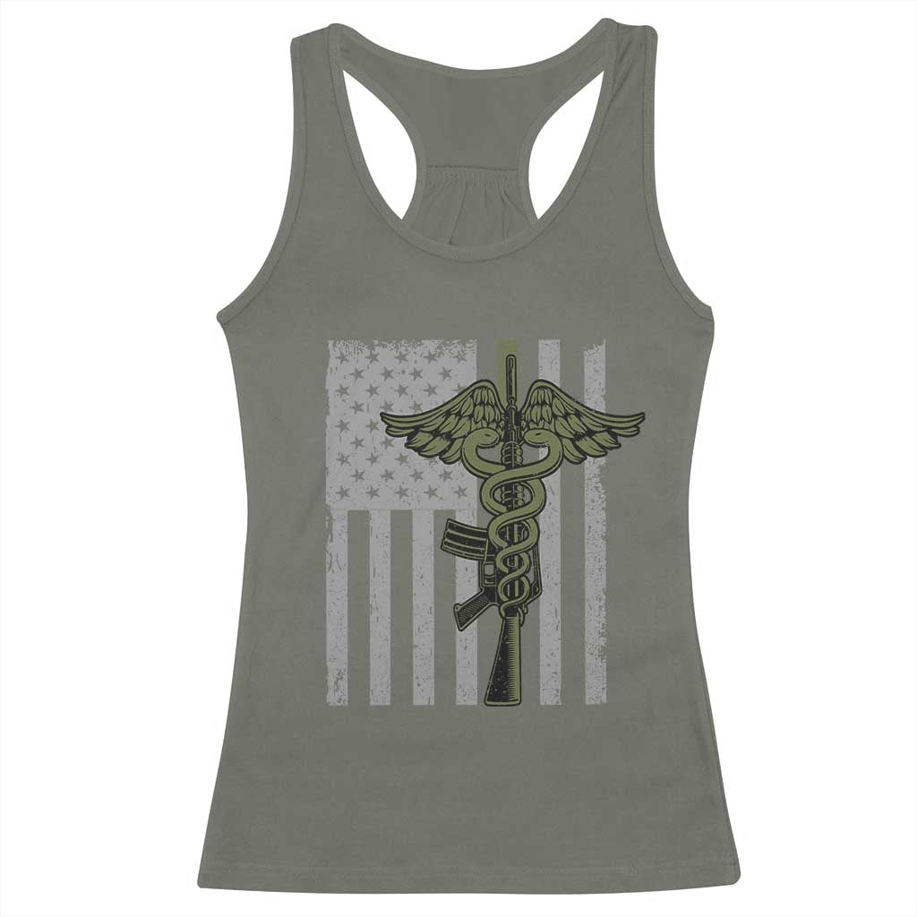 Combat Medic Soldier Racerback Tank Top Caduceus Vintage American Flag TS11 Military Green Print Your Wear