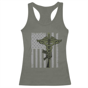 Combat Medic Soldier Racerback Tank Top Caduceus Vintage American Flag TS11 Military Green Print Your Wear