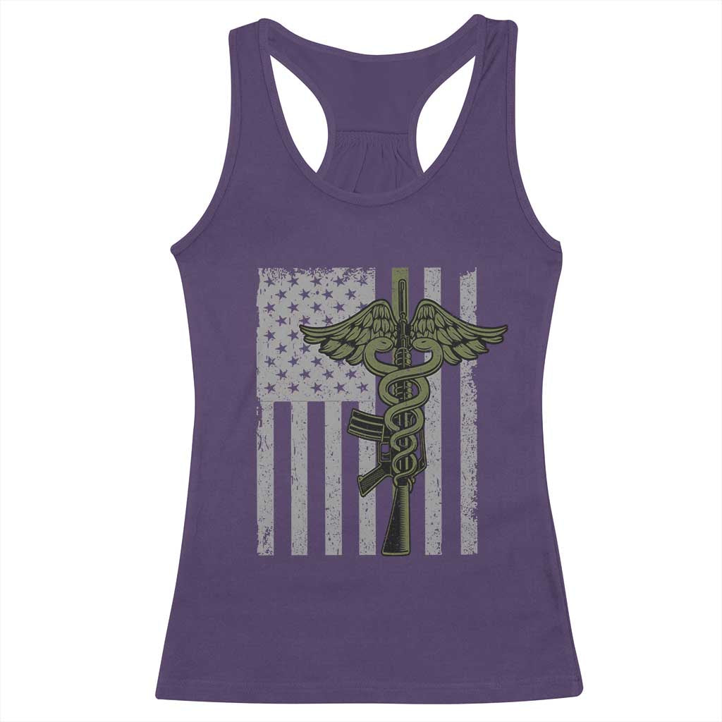 Combat Medic Soldier Racerback Tank Top Caduceus Vintage American Flag TS11 Purple Print Your Wear