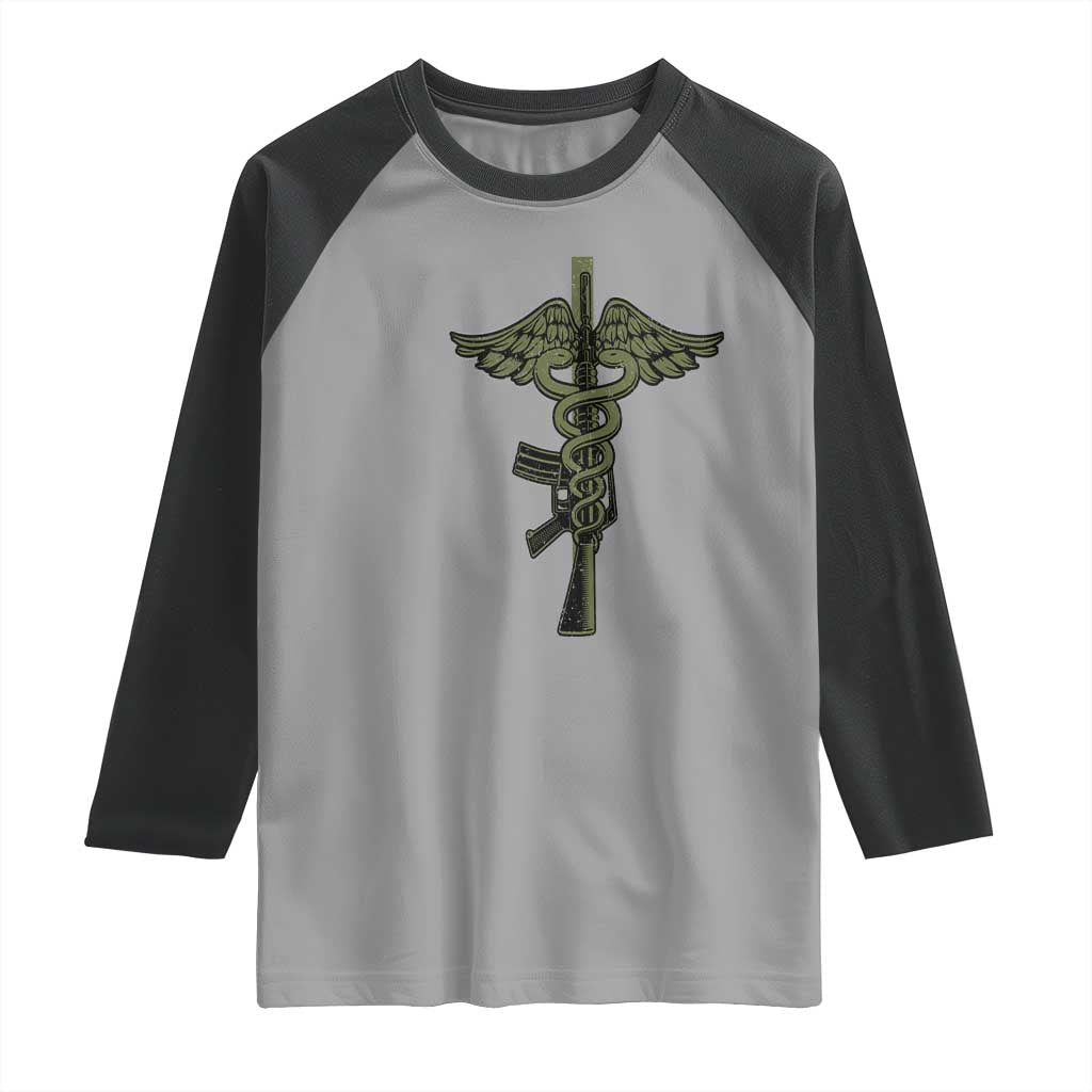 Combat Medic Soldier Raglan Shirt Caduceus Vintage American Flag TS11 Sport Gray Black Print Your Wear