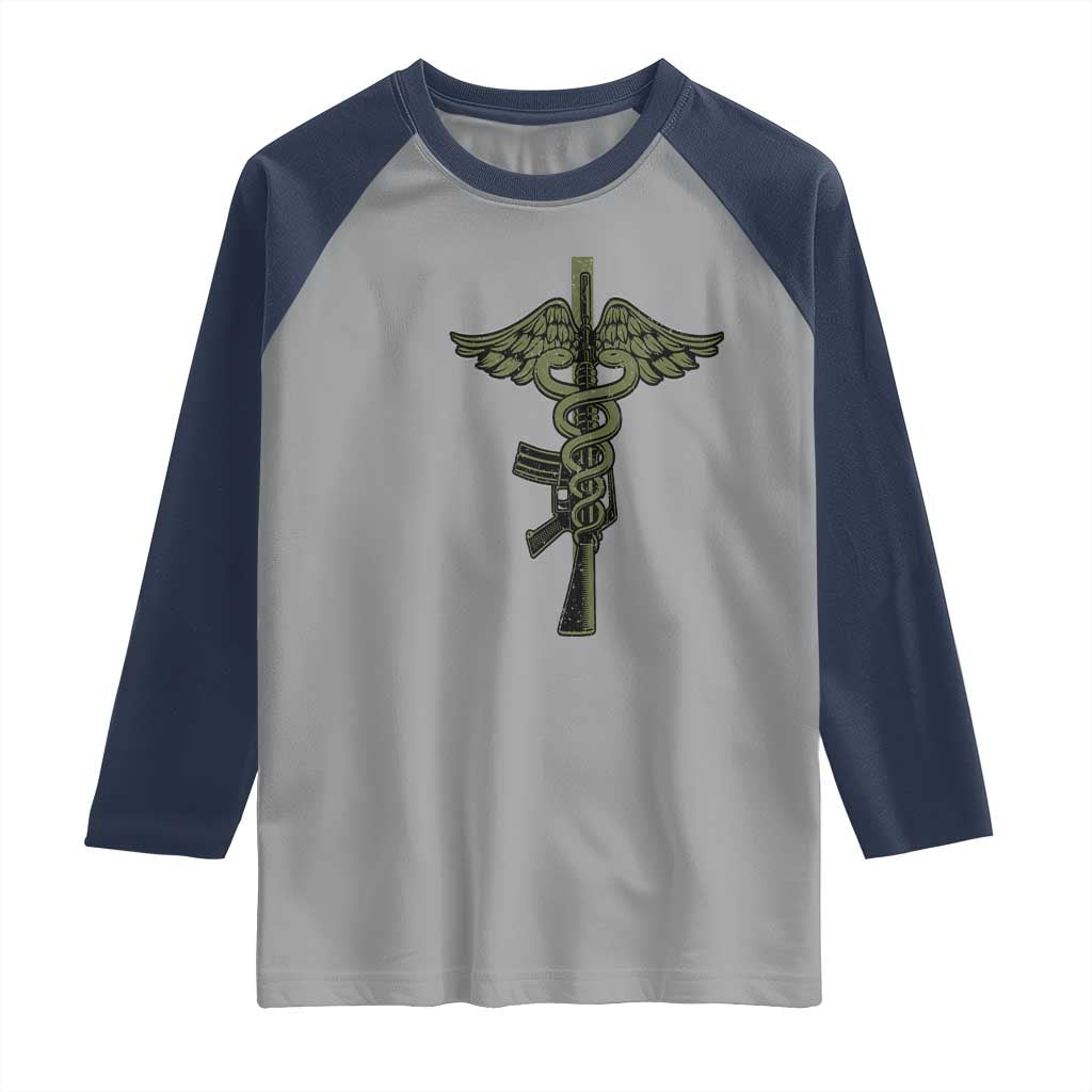 Combat Medic Soldier Raglan Shirt Caduceus Vintage American Flag TS11 Sport Gray Navy Print Your Wear