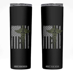 Combat Medic Soldier Skinny Tumbler Caduceus Vintage American Flag TS11 Black Print Your Wear