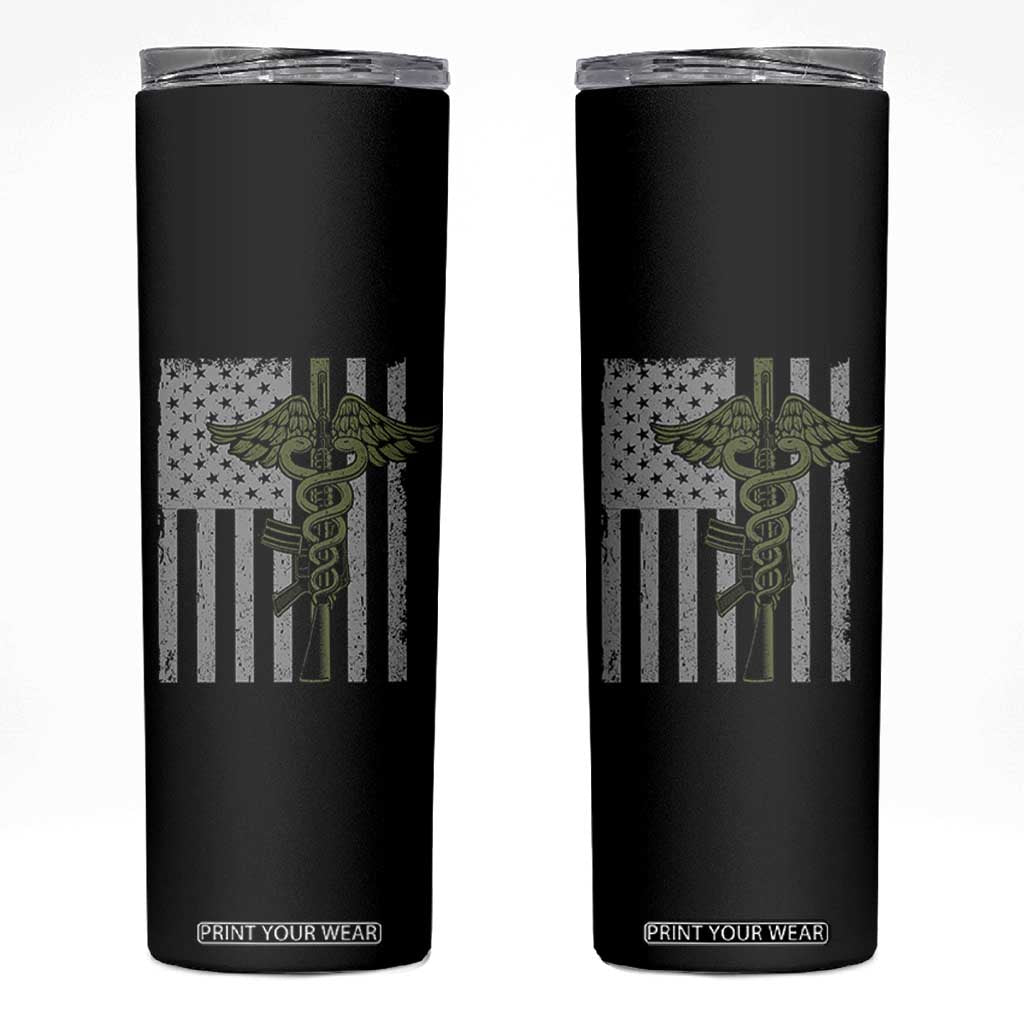 Combat Medic Soldier Skinny Tumbler Caduceus Vintage American Flag TS11 Black Print Your Wear