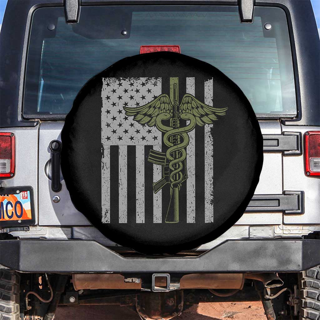 Combat Medic Soldier Spare Tire Cover Caduceus Vintage American Flag TS11 No hole Black Print Your Wear