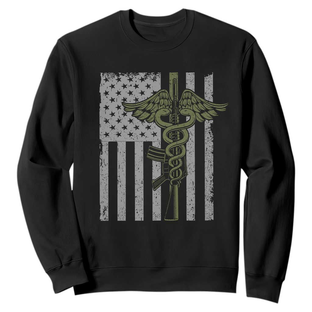 Combat Medic Soldier Sweatshirt Caduceus Vintage American Flag TS11 Black Print Your Wear