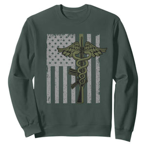 Combat Medic Soldier Sweatshirt Caduceus Vintage American Flag TS11 Dark Forest Green Print Your Wear