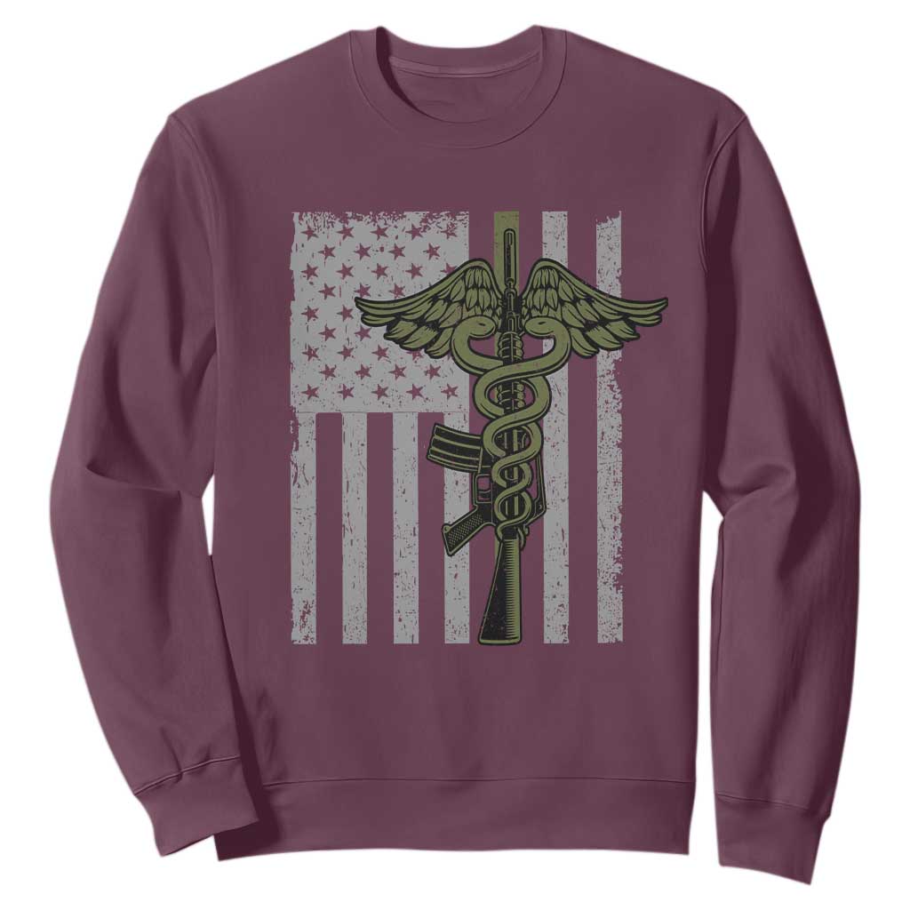 Combat Medic Soldier Sweatshirt Caduceus Vintage American Flag TS11 Maroon Print Your Wear