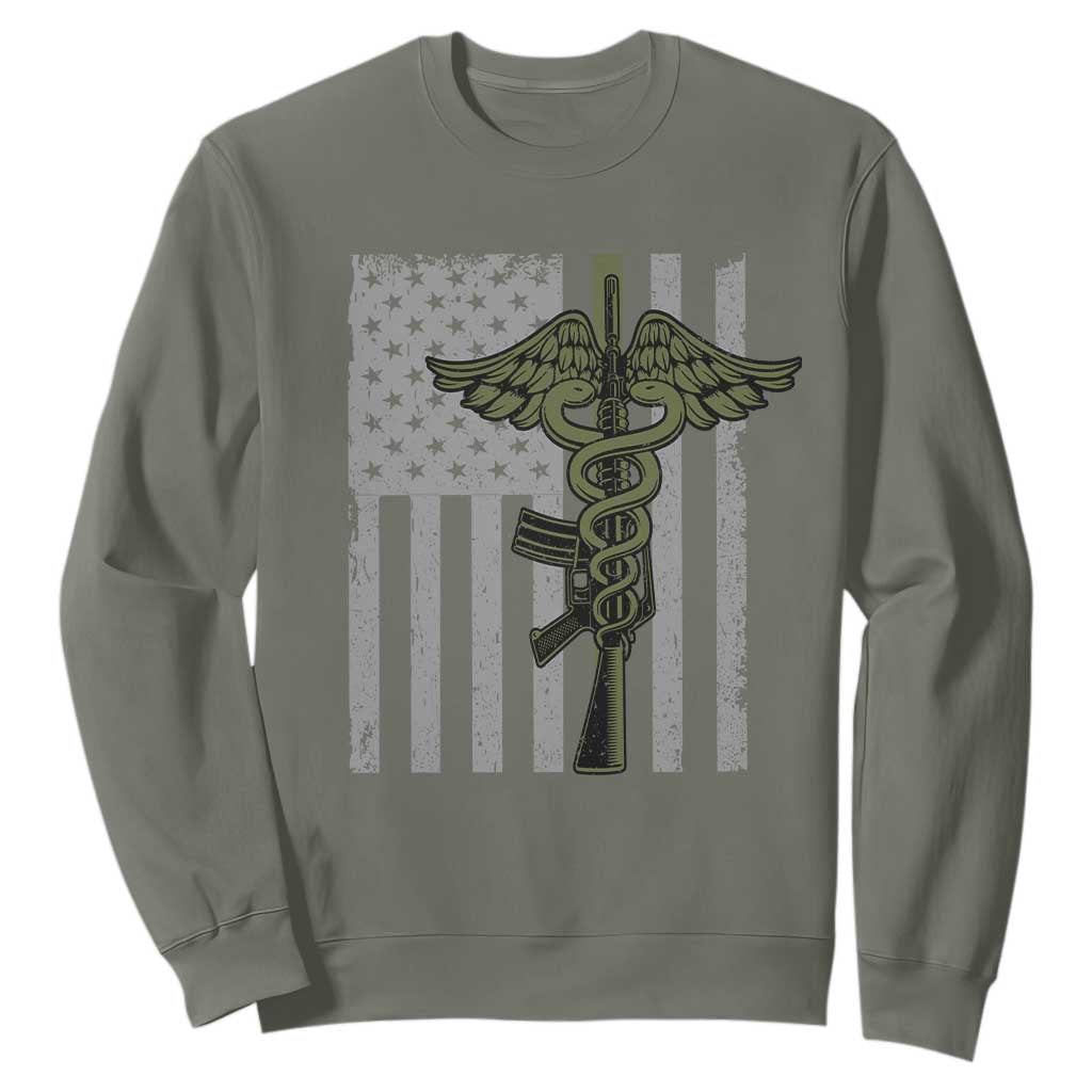 Combat Medic Soldier Sweatshirt Caduceus Vintage American Flag TS11 Military Green Print Your Wear