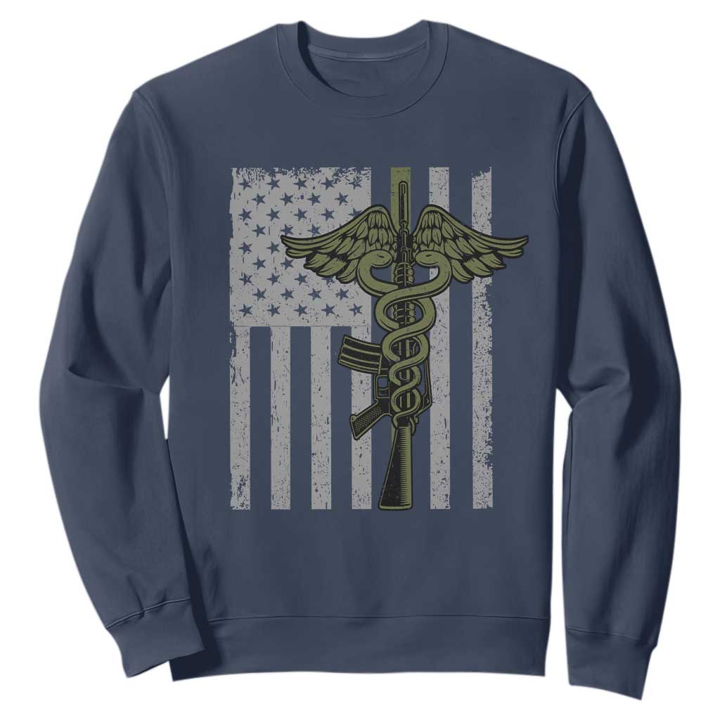 Combat Medic Soldier Sweatshirt Caduceus Vintage American Flag TS11 Navy Print Your Wear