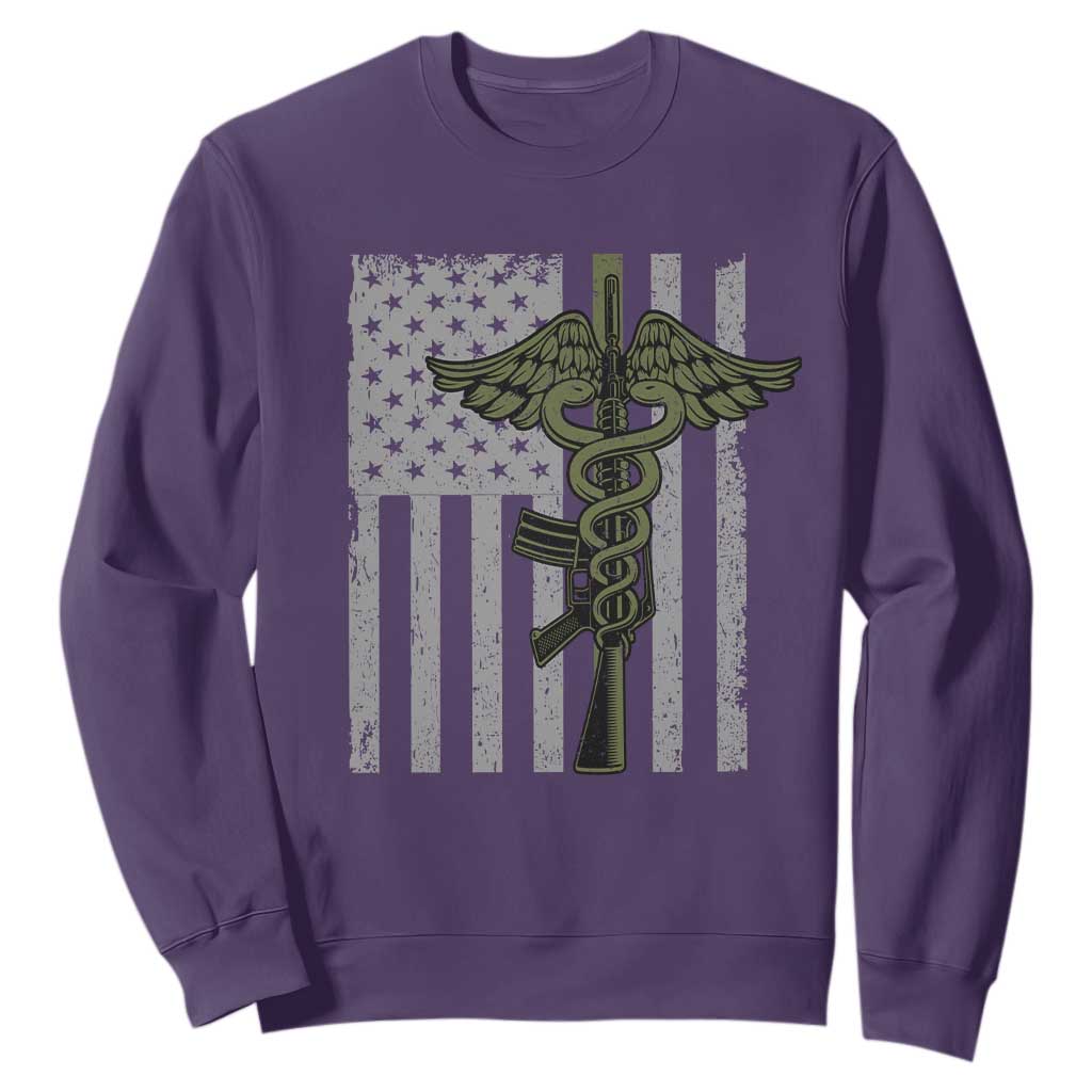 Combat Medic Soldier Sweatshirt Caduceus Vintage American Flag TS11 Purple Print Your Wear