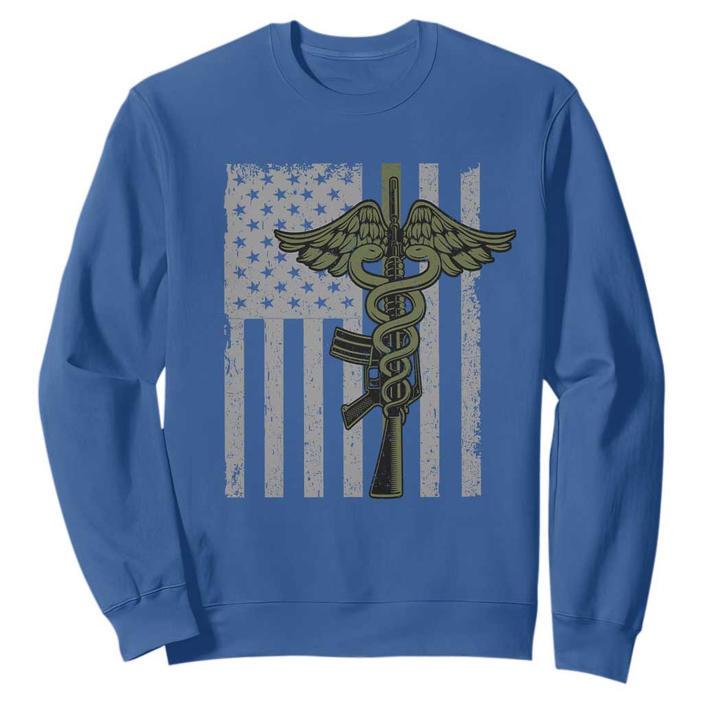 Combat Medic Soldier Sweatshirt Caduceus Vintage American Flag TS11 Royal Blue Print Your Wear