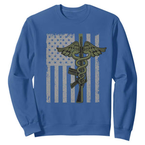 Combat Medic Soldier Sweatshirt Caduceus Vintage American Flag TS11 Royal Blue Print Your Wear