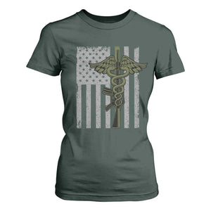 Combat Medic Soldier T Shirt For Women Caduceus Vintage American Flag - Print Your Wear