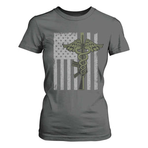 Combat Medic Soldier T Shirt For Women Caduceus Vintage American Flag - Print Your Wear