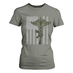 Combat Medic Soldier T Shirt For Women Caduceus Vintage American Flag - Print Your Wear