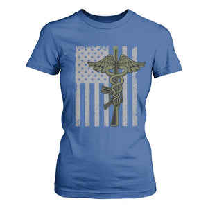Combat Medic Soldier T Shirt For Women Caduceus Vintage American Flag - Print Your Wear