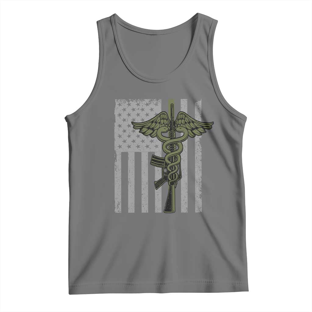 Combat Medic Soldier Tank Top Caduceus Vintage American Flag TS11 Black Heather Print Your Wear