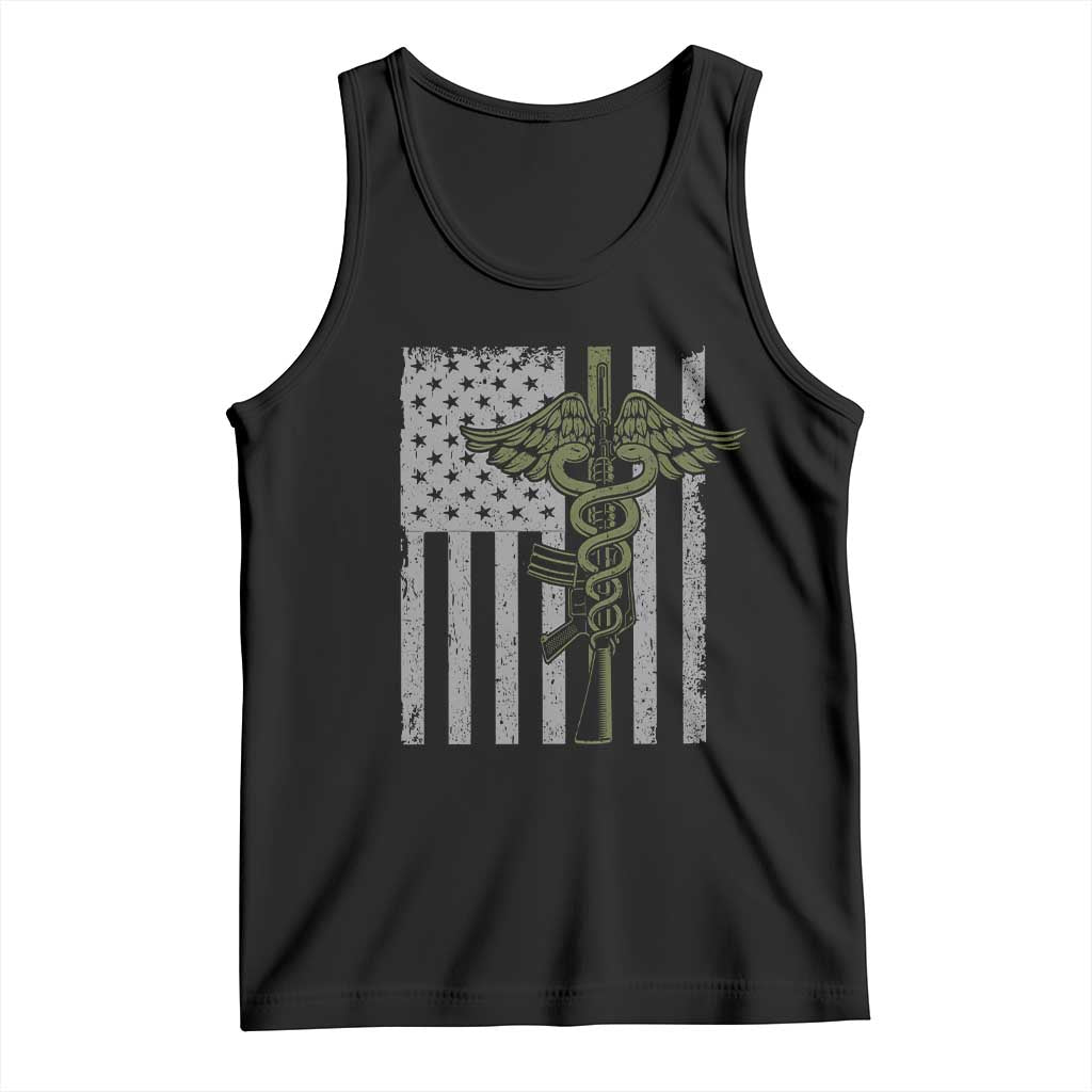 Combat Medic Soldier Tank Top Caduceus Vintage American Flag TS11 Black Print Your Wear
