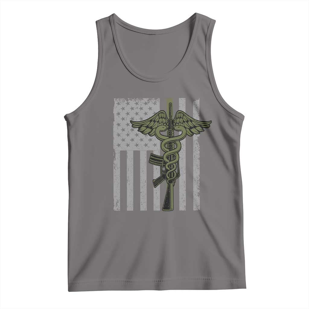 Combat Medic Soldier Tank Top Caduceus Vintage American Flag TS11 Deep Heather Print Your Wear
