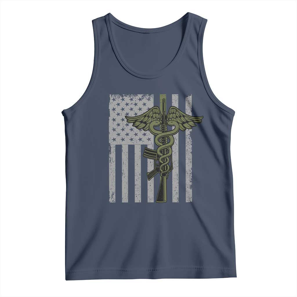 Combat Medic Soldier Tank Top Caduceus Vintage American Flag TS11 Navy Print Your Wear