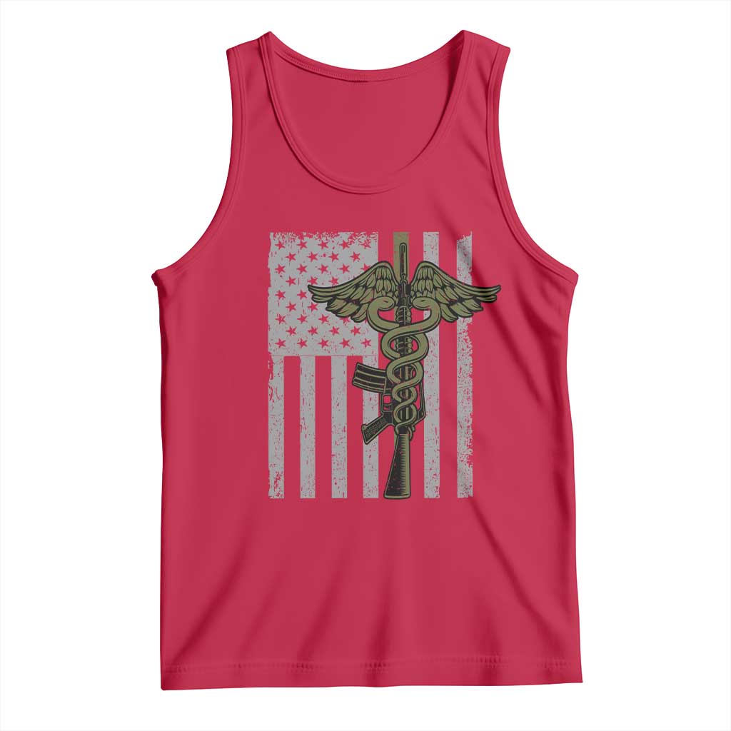 Combat Medic Soldier Tank Top Caduceus Vintage American Flag TS11 Red Print Your Wear