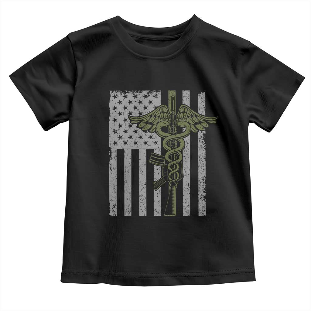 Combat Medic Soldier Toddler T Shirt Caduceus Vintage American Flag TS11 Black Print Your Wear
