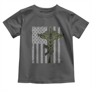 Combat Medic Soldier Toddler T Shirt Caduceus Vintage American Flag TS11 Dark Heather Print Your Wear