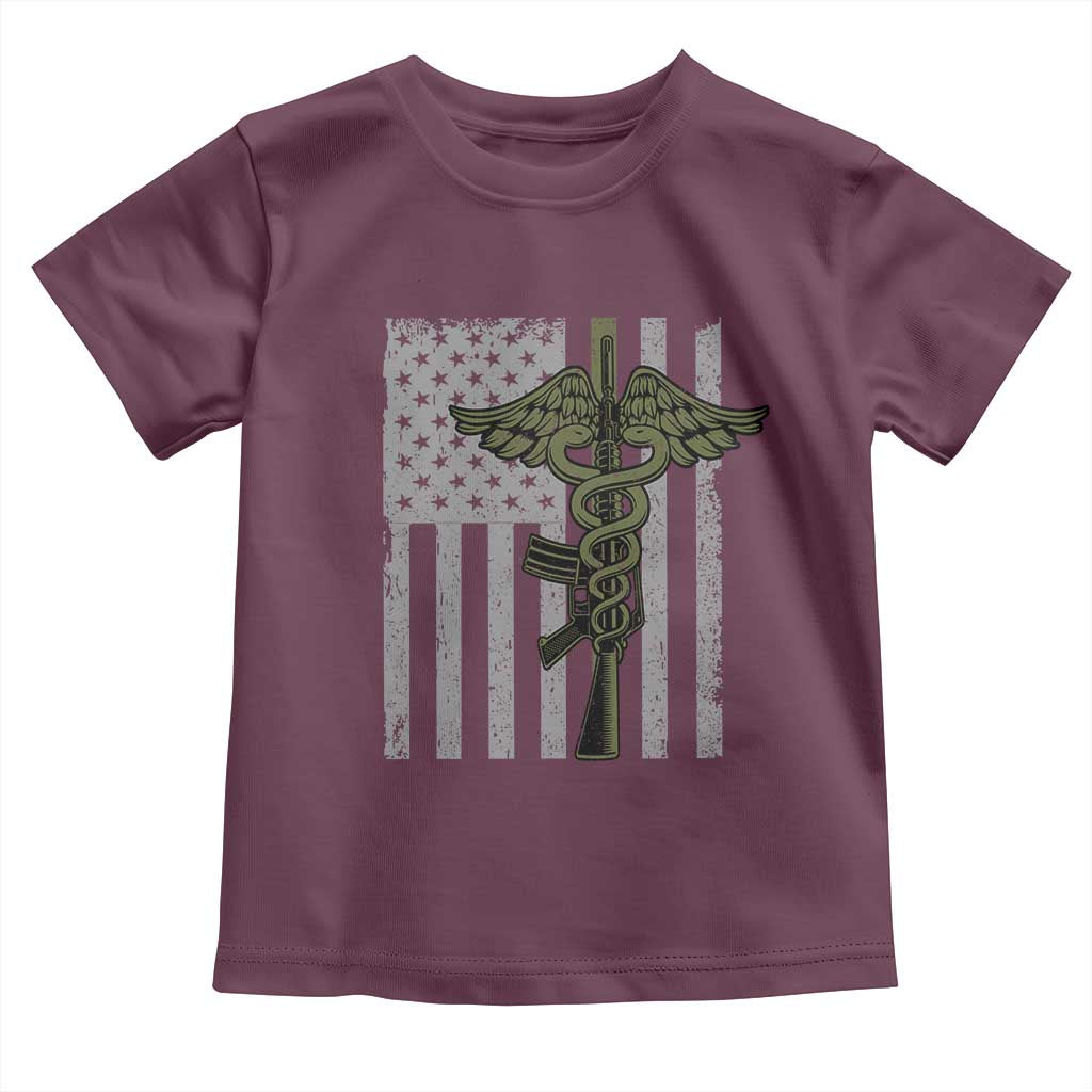 Combat Medic Soldier Toddler T Shirt Caduceus Vintage American Flag TS11 Maroon Print Your Wear